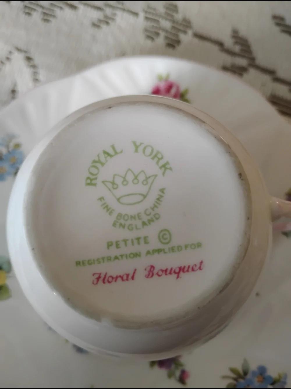 Royal York Fine Bone China Teacup and Saucer Set. Floral Bouquet.